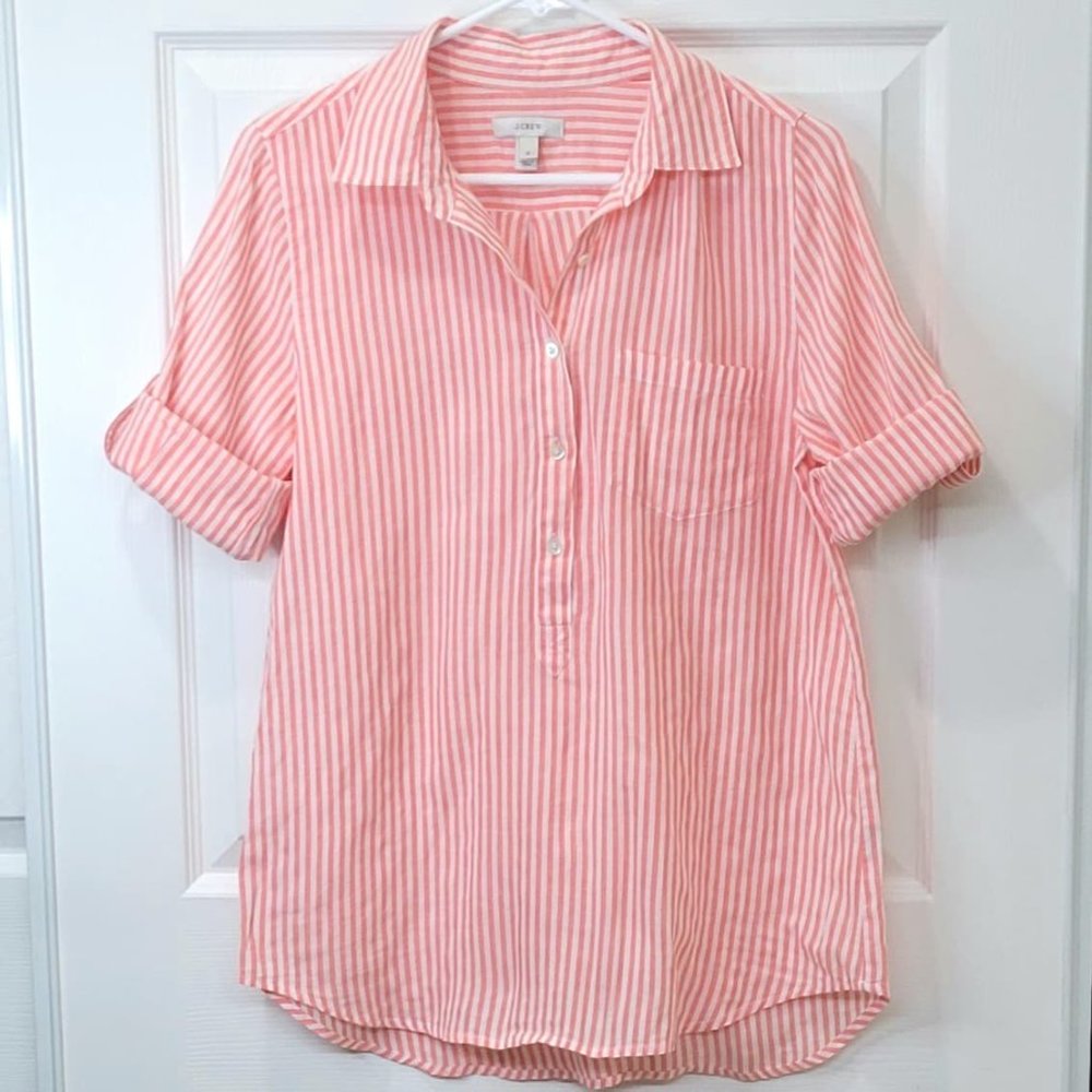 J.CREW Women's Semi Button Red Stripe Blouse 2